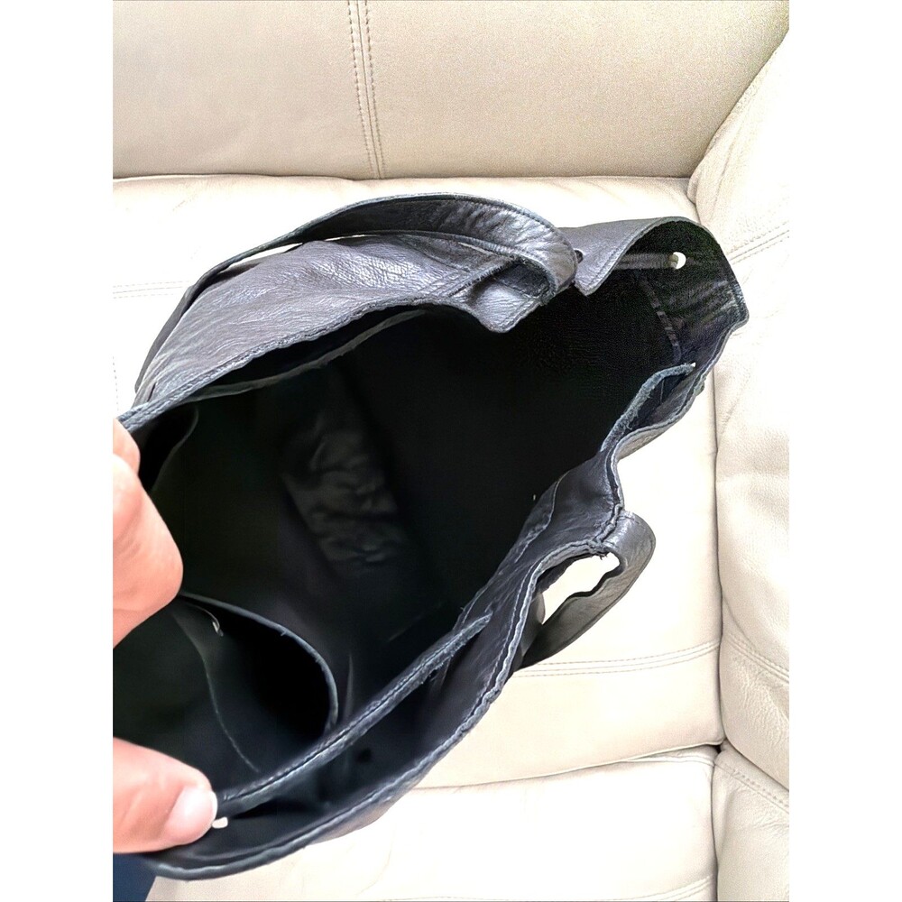 Leather Bucket Bag Handcrafted in USA Black The Podolls Drawstring Hobo Western - Picture 15 of 16